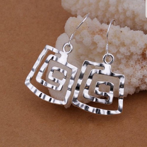 Geometric 925 Silver Earrings NWOT - Picture 2 of 3